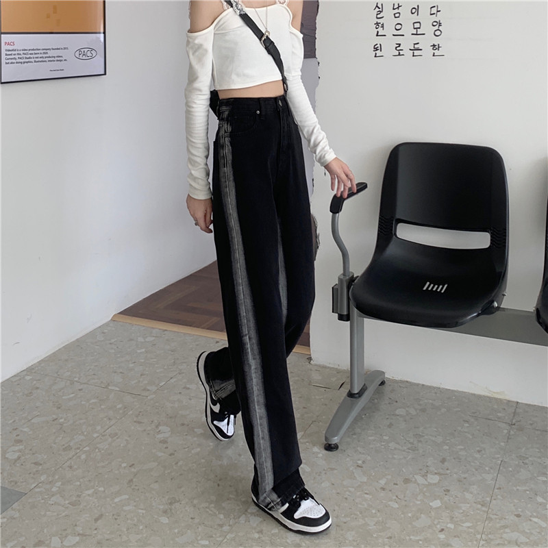 Black jeans for children, early autumn, niche design sense, drape, straight-leg loose long pants, high-waisted, slimming, wide-leg pants pic 16