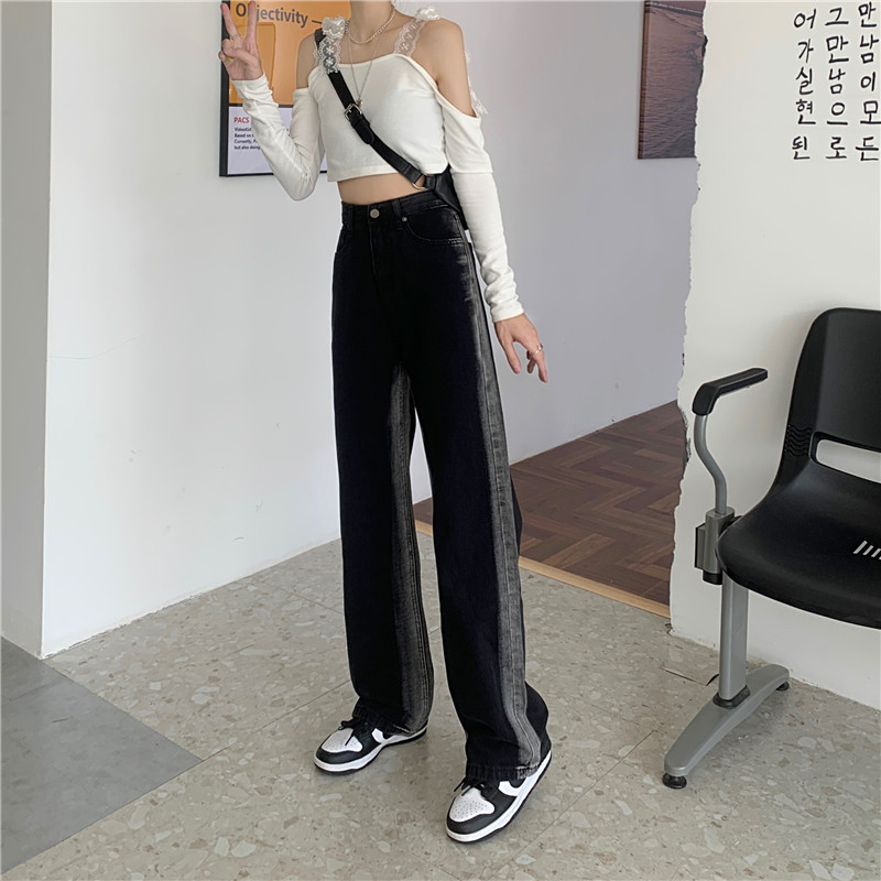 Black jeans for children, early autumn, niche design sense, drape, straight-leg loose long pants, high-waisted, slimming, wide-leg pants pic 15