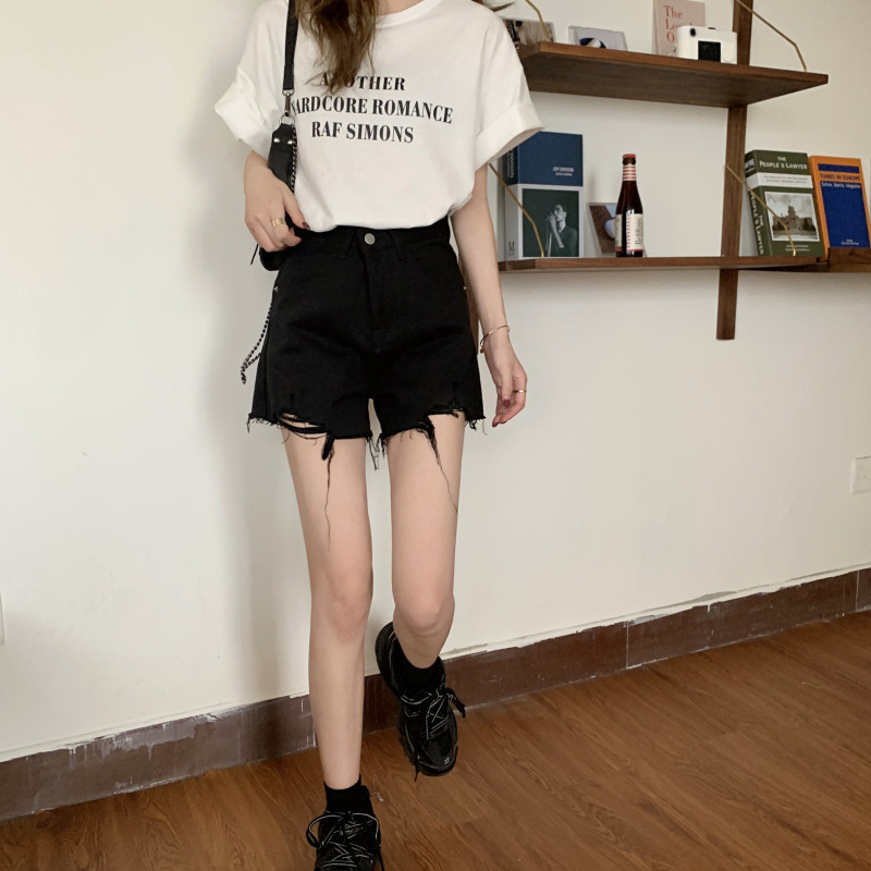 牛仔短裤女2022年夏季新款破洞高腰裤子显瘦宽松阔腿a字超热裤ins详情25