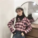 Áo sơ mi kẻ sọc retro kiểu Hồng Kông nữ mùa thu mới khâu áo giả hai mảnh áo sơ mi dài tay hoang dã áo sơ mi lv