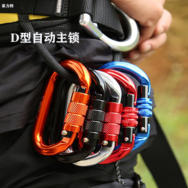 D-type Mountaineering Buckle High Altitude Load-bearing Safety Lock Rock Climbing Fast Hanging Pear Shaped Automatic Main Lock Safety Connection Buckle Load Bearing Buckle