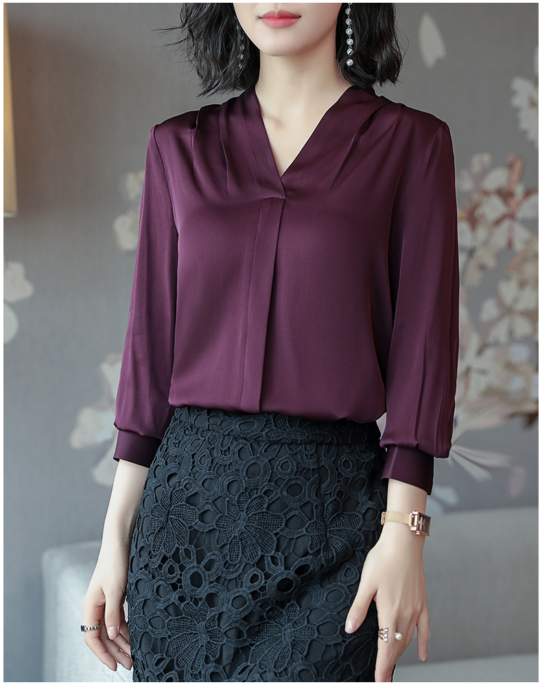 Áo lụa đỏ nữ nặng tay dài 2019 xuân mới khí chất lỏng áo sơ mi lụa mỏng áo sơ mi nữ công sở
