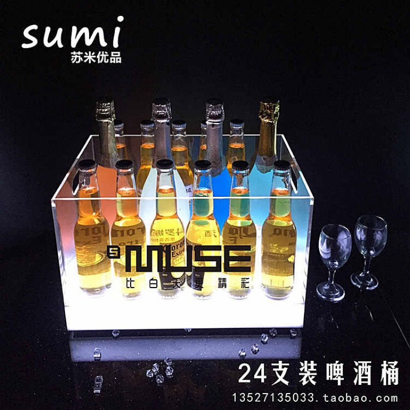 LED Charging Bar Luminous Ice Bucket KTV Champagne Barrel Creative Beer Barrel Acrylic Transparent Chicken Tailpipe