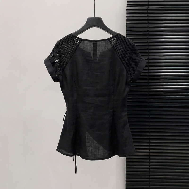 High-Quality Items for Personal Collection Recommended~ Korean Style, Mature and Stylish Design, Tie-Waist, Asymmetrical Black Short-Sleeve Top for Women, Summer