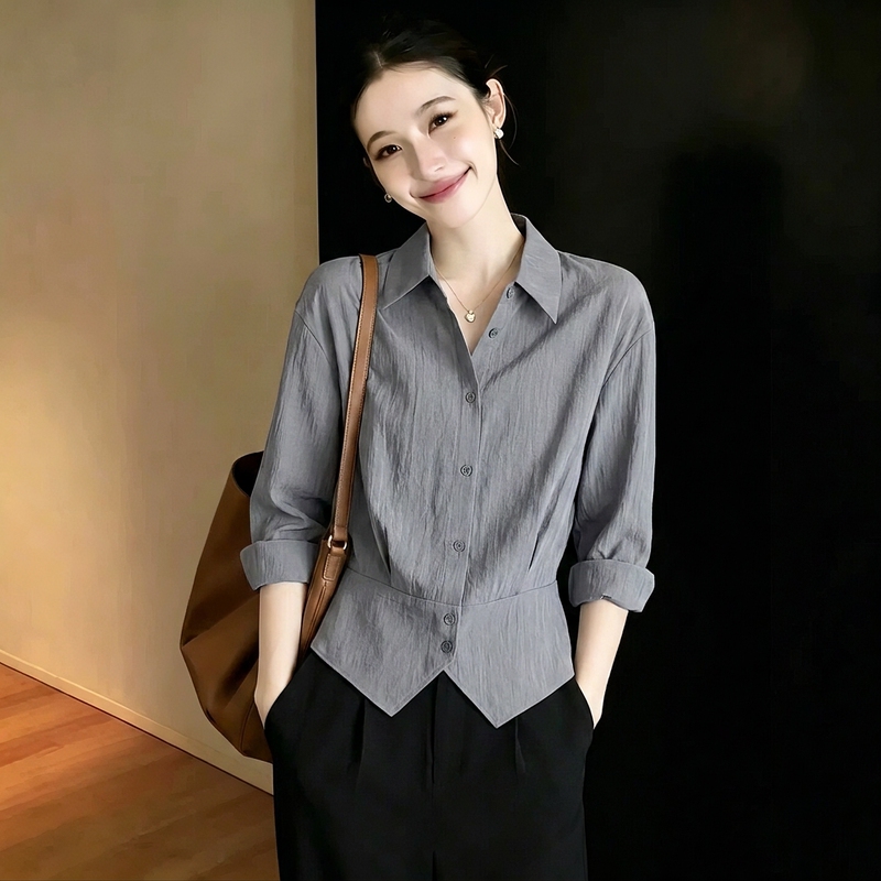 Recommended Style~ French Light-Mature and Simple Style, Waist-Cinching Long-Sleeved Professional Shirt, Commuter-Style Elegant Top for Women in Autumn