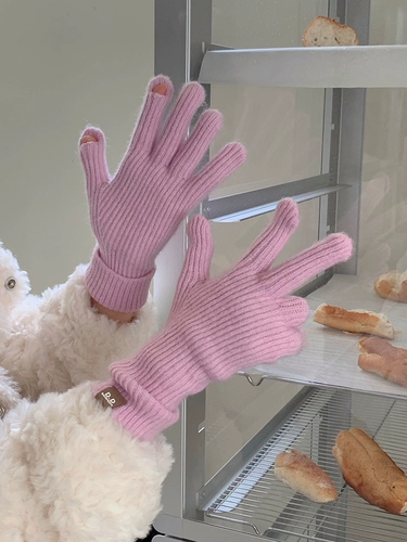 Сиреневые трикотажные зимние мягкие перчатки, длинный удерживающий тепло комплект
