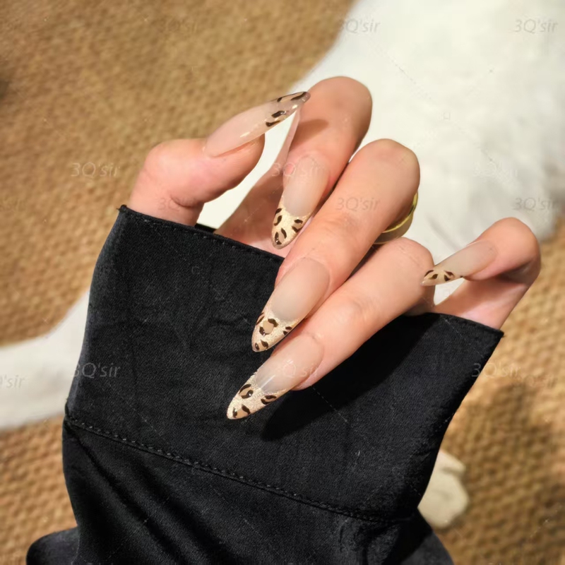 3Qsir【Leopard Print French Style】Nude Color Fingertip Cat Eye Leopard Print French Style Handmade Wearable Nails 3Qsir【Leopard Print French Style】Nude Color Fingertip Cat Eye Leopard Print French Style Handmade Wearable Nails