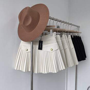 Lin Xiasha White Pleated Skirt for Women, High-Waisted Slim-Fit Pleated Skirt, Short Skirt, Chanel-Style A-Line Skirt