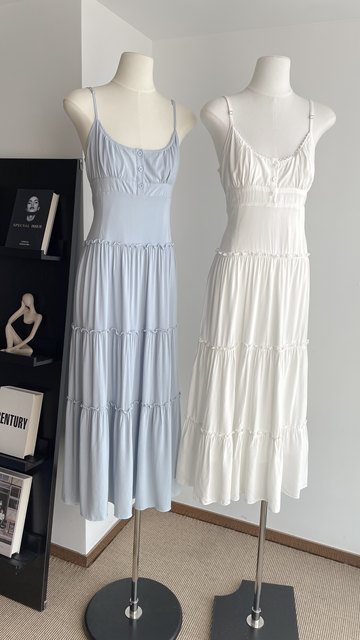 Lin Xi Xi[Romantic Holiday]Minimalist Elegant Waist-Cinching White Dress V-Neck Fairy Strap Dress Summer