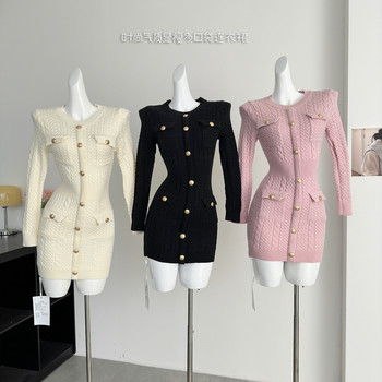 Lin Xiaxia's 2025 Autumn and Winter New Design Fashionable and Elegant Slimming Multi-Pocket Dress