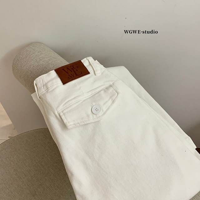 Lin Xiaxia Korean style simple slim high-waisted versatile casual jeans loose slimming trousers