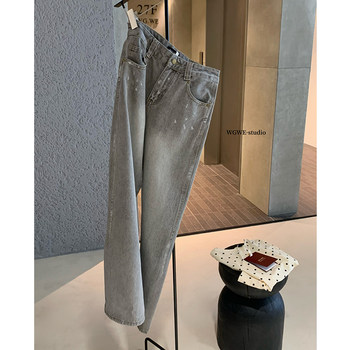 Lin Xi Xi Gray-Toned Distressed Vintage Dirty Wash Wide-Leg Jeans