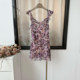 Lin Xi Xi French-Style V-Neck Romantic Purple Leopard Print Oil Painting Bias-Cut Summer Vacation Style Slim-Fit Spaghetti Strap Dress