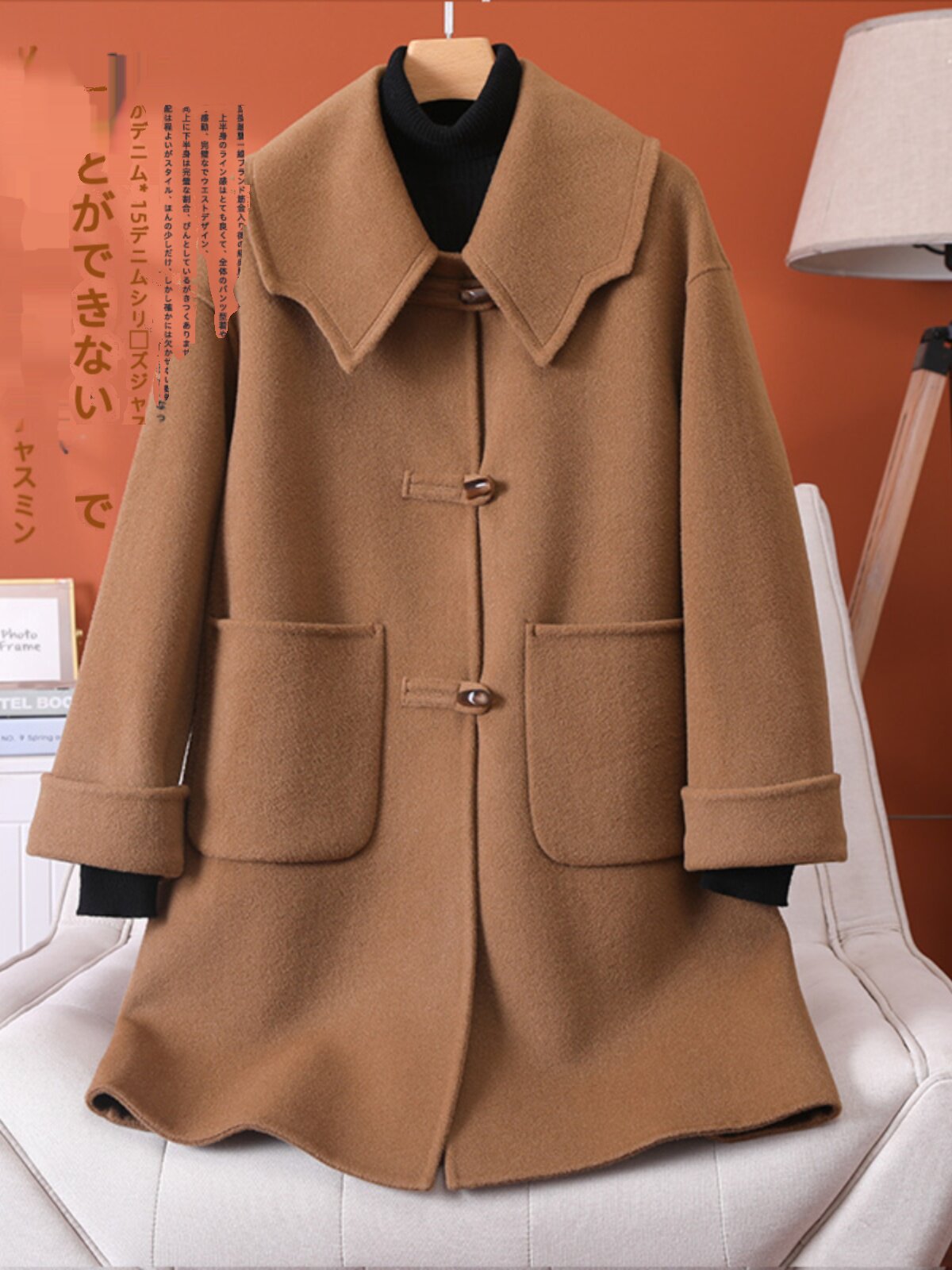 Women's Doll Collar Button Double-sided Cashmere Coat Long Casual Women's Doll Collar Button Double-sided Cashmere Coat Long Casual