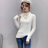 Демисезонный цветной приятный телу лонгслив, высокий воротник, облегающий крой, с вышивкой, в западном стиле