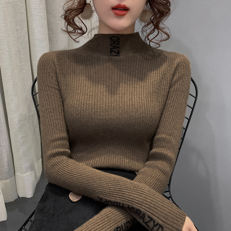 cổ áo bán cao edicom 2019 áo len đầu thư mới mùa thu / mùa đông phụ nữ đan áo len đáy áo khoác Hàn Quốc
