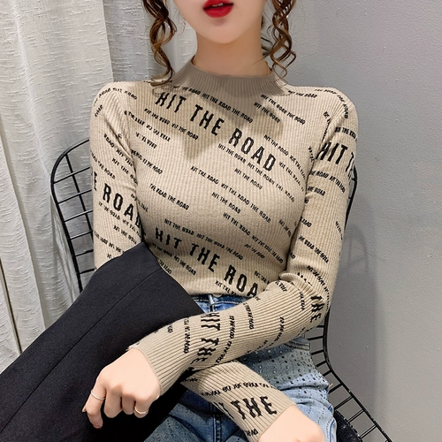 Демисезонный свитер, приятный телу эластичный трикотажный лонгслив, высокий воротник, в западном стиле, облегающий крой