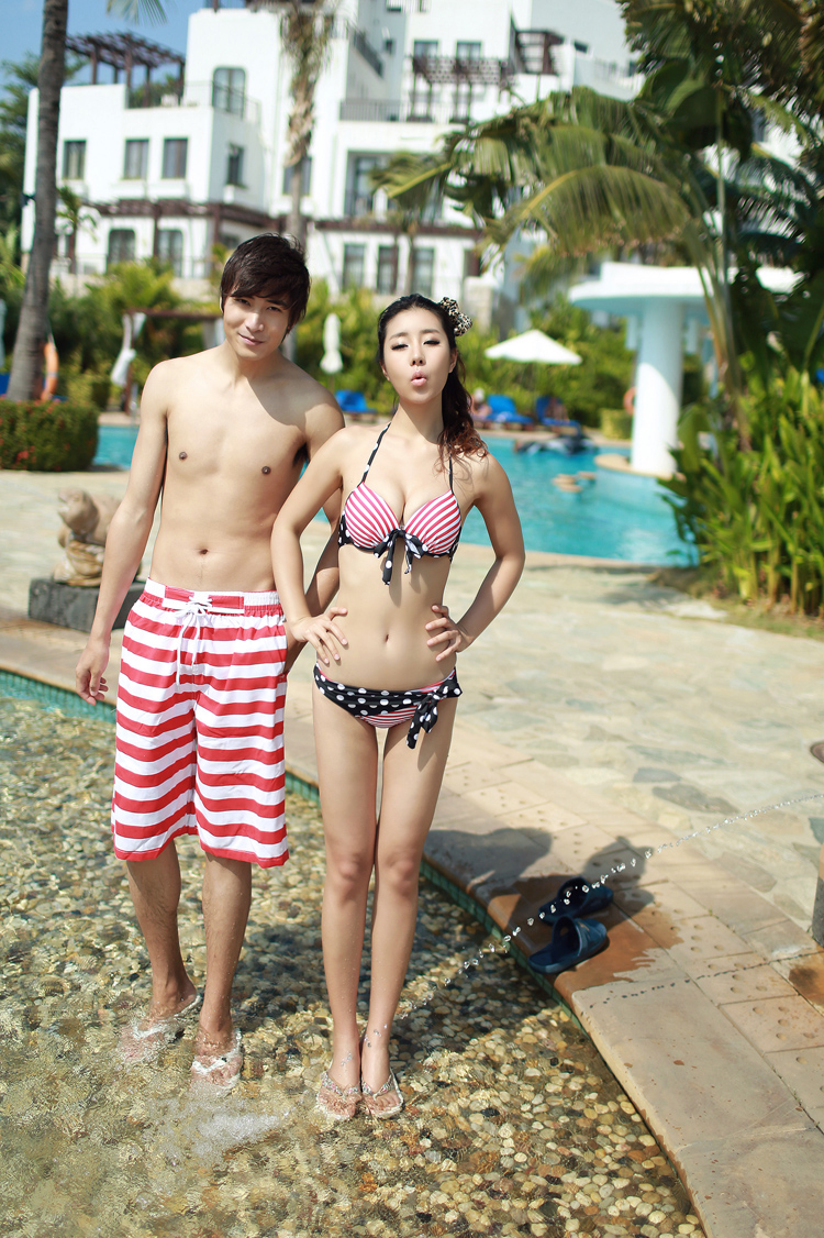 Bộ đồ bơi đôi đi biển Bộ đôi đi biển 2014 bikini mới ba mảnh nam nữ quần trăng mật đi biển 	set đồ đi biển đôi	