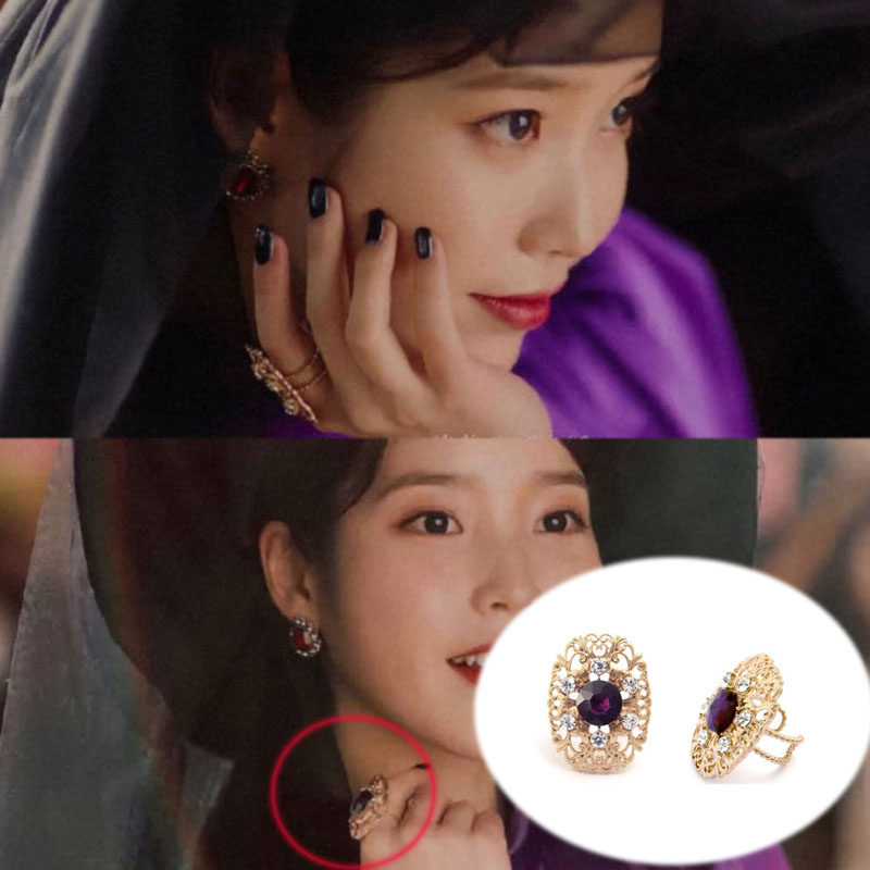 Korean drama Druna hotel iu Lee Ji-eun with the same ring super fairy female cold retro style exaggerated opening ring