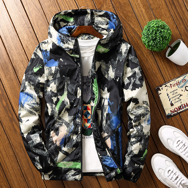 Áo khoác cotton nam XL giản dị nhẹ mùa đông ngụy trang áo khoác cotton xu hướng áo béo mùa đông béo áo khoác uniqlo