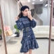 Quần áo thu đông 2018 phiên bản Hàn Quốc mới của áo len dài cổ tròn kẻ sọc kẻ sọc dài váy xòe bất thường nữ 	váy nơ eo	