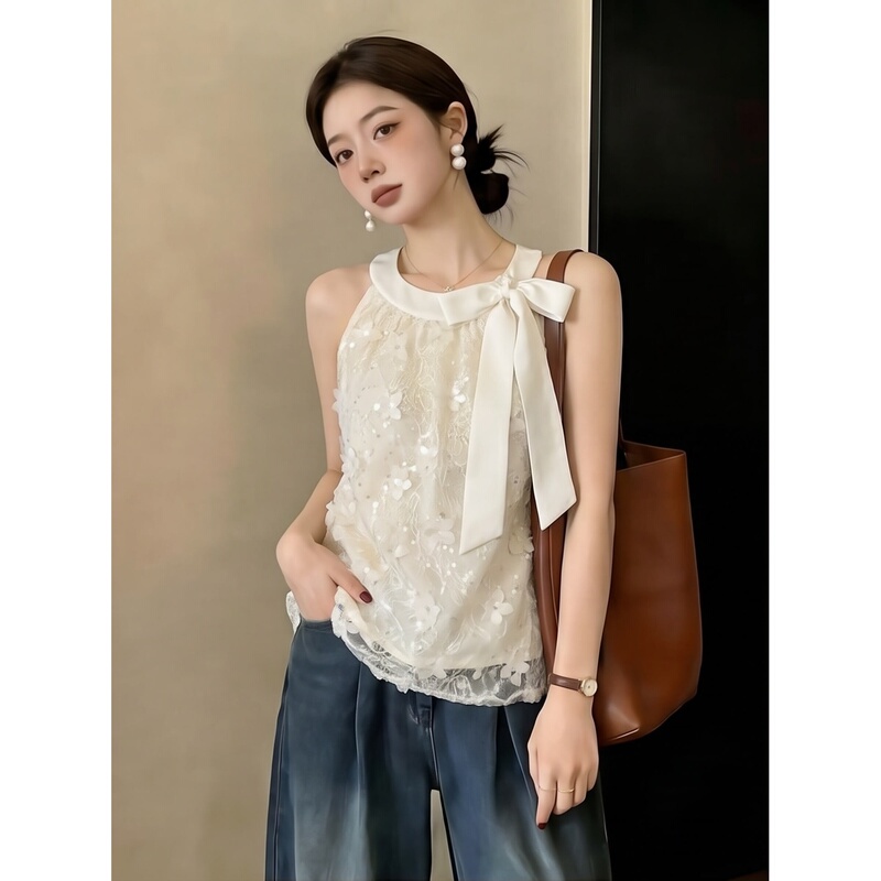 Light Luxury and High-End Sequined Mesh Top for Women, New Summer Style, Lace-Up Round Neck, Sleeveless Vest, Super Nice to Wear as an Outer Layer Light Luxury and High-End Sequined Mesh Top for Women, New Summer Style, Lace-Up Round Neck, Sleeveless Vest, Super Nice to Wear as an Outer Layer