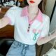 Design sense niche hit color lapel short-sleeved T-shirt ladies summer foreign style age-reducing three-dimensional flower puff sleeve top