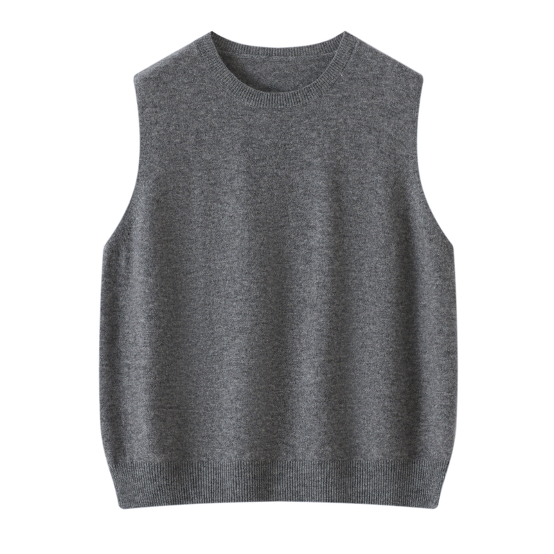 2025 Autumn/Winter New Women's 100% Wool Solid Color Knitted Vest Women's Round Neck Sleeveless Versatile Vest Top