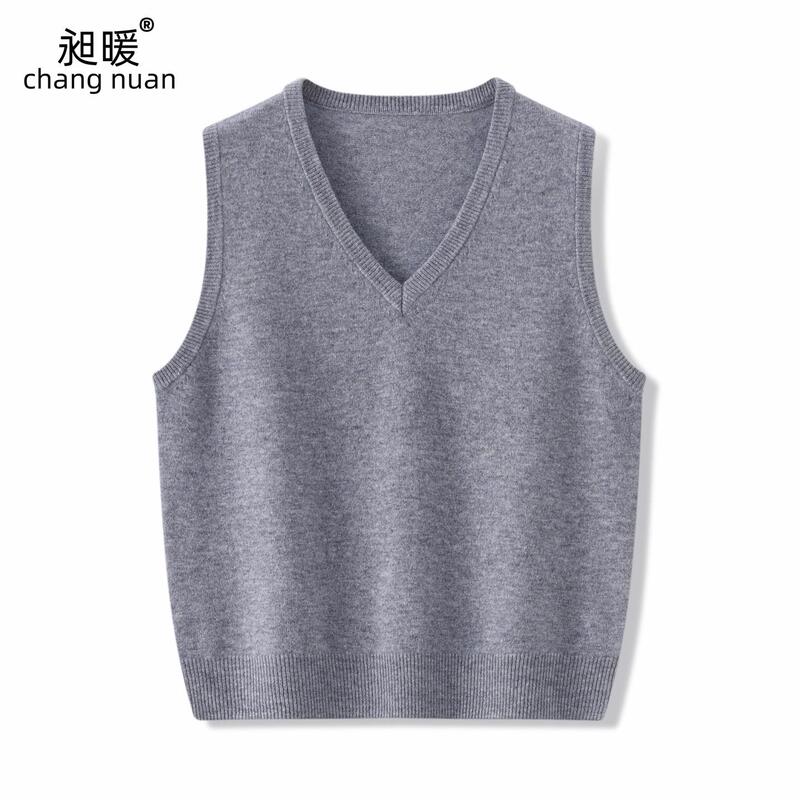 2026 Early Spring Thin 100% Pure Wool Knitted Vest for Women, V-Neck, Loose, Sleeveless, Layered Sweater Vest, Versatile