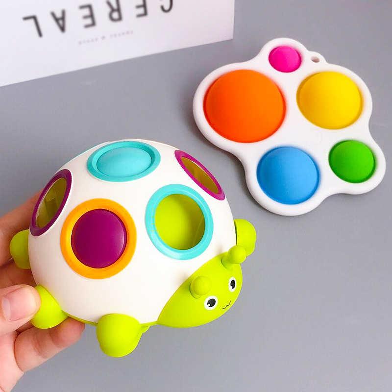 Baby Early Church Biting Hand Grip Press Practice Board Small Beetle Color Pairing Recognition Buttoned Dongle Puzzle Toy