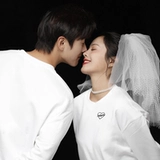 Осенняя демисезонная парная одежда для влюбленных, толстовка, рубашка, с вышивкой