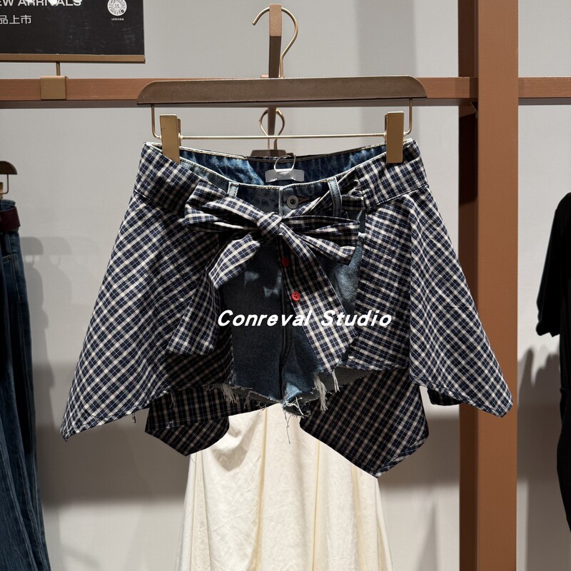 Sh&Ur Women's 2026 Autumn New American College Style Frayed Plaid Skirt Ultra-Short Skirt Denim Shorts Sh&Ur Women's 2026 Autumn New American College Style Frayed Plaid Skirt Ultra-Short Skirt Denim Shorts