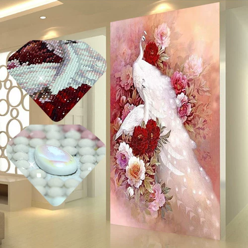 5D алмазная живопись, полная алмазной вышивки крестом, 2025, новая вертикальная версия, вход, павлин, гостиная, ручная работа, 2024, хрустальная кладка