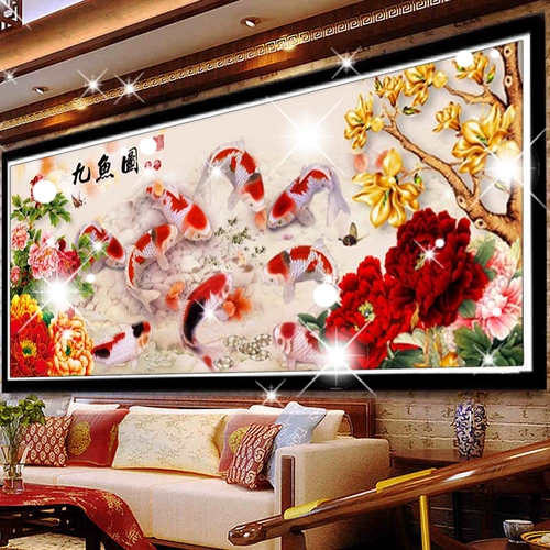 5D Diamond Painting 2021 Новые богатые пиони девять рыбных картин