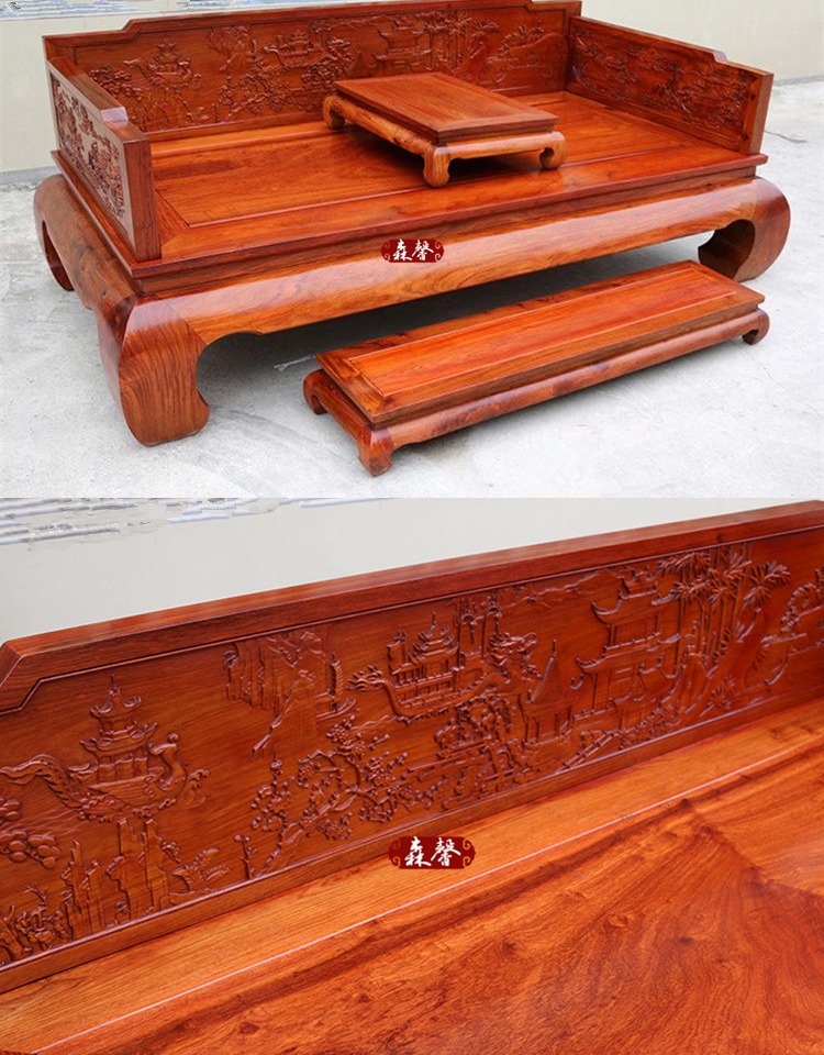 Gỗ hồng mộc Miến Điện Qingdian Giường La Hán Giường gỗ đỏ Đồ gỗ cổ Đồ nội thất cổ phong cách sang trọng dày - Bộ đồ nội thất giường ngủ thông minh