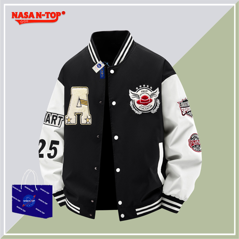 Nasa Ntop Co-Branded American Baseball Uniform for Men and Women, New Loose Casual Jacket for Spring and Autumn, Embroidered Nasa Ntop Co-Branded American Baseball Uniform for Men and Women, New Loose Casual Jacket for Spring and Autumn, Embroidered