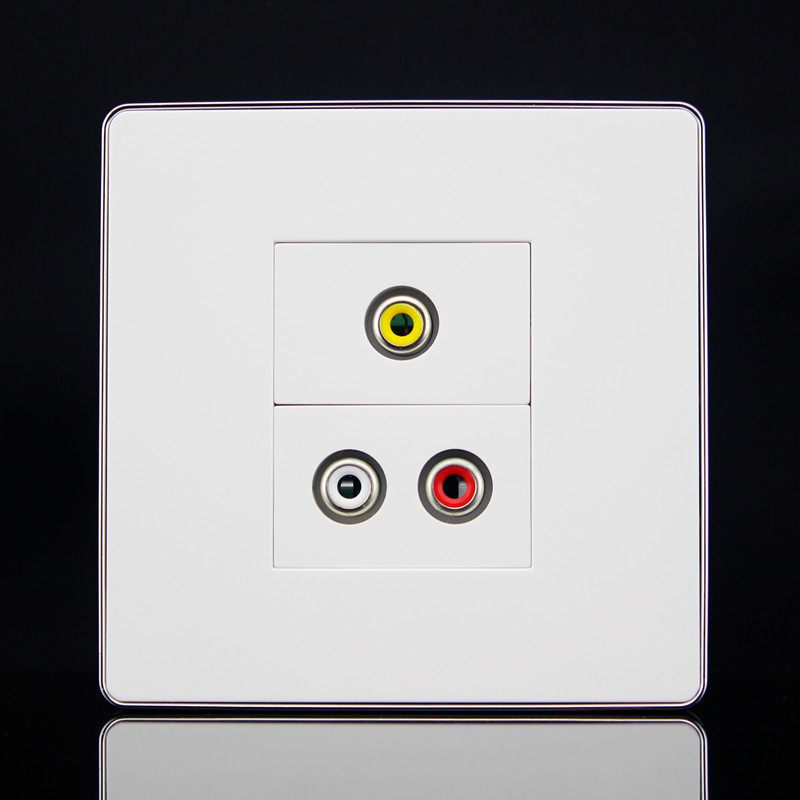 Silver edge 86 type audio-video wall panel switch-free red white audio lotus head AV film module socket