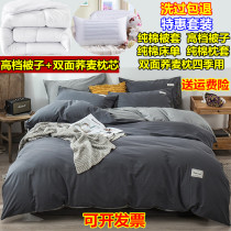 Home Bed Bedding Hotel Dormitory Quilts Four Pieces Of Cover With Core Pillow Core With All-cotton Linen Quilt Cover Bed Hat Hood