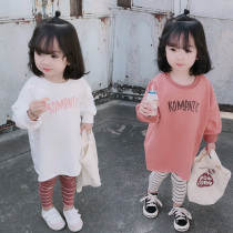 2022 female childrens clothing new casual letters Korean version of the long childrens clothes female baby Foreign style clothes