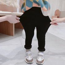 2021 womens winter wear New plus velvet padded Korean childrens pencil pants female baby Foreign Air elastic pants