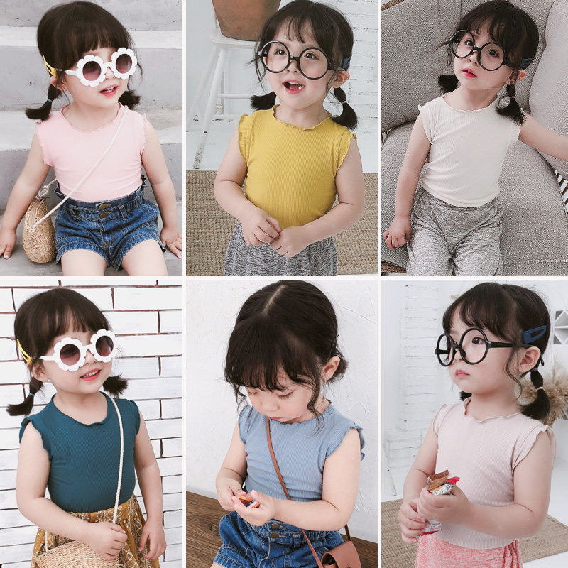 2022 Girls Dress Summer Dress New Multi-coloured Wood Ear Side Korean Version Casual Child Vest Woman T-shirt Jersey Undershirt