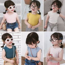 2021 female childrens clothing summer new multi-color wooden ear Korean casual Childrens vest female baby T-shirt base shirt
