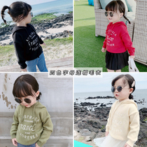 2021 female childrens clothing new letters Korean version of childrens hooded pullover sweater female baby spring and autumn knitwear