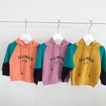2022 female childrens clothing new color-block Korean leisure childrens hooded clothes female baby clothes