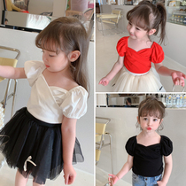 2022 Girls Spring and Summer Dress Princess Korean version of childrens short-sleeved T-shirt baby foreign children summer clothes coat tide