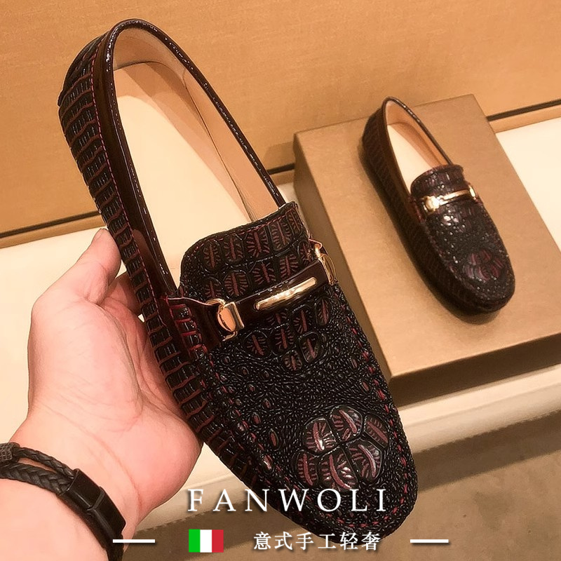 Fwl Summer 2026 New High-End Genuine Leather Loafers for Men, Crocodile Pattern Slip-On Casual Leather Shoes for Men