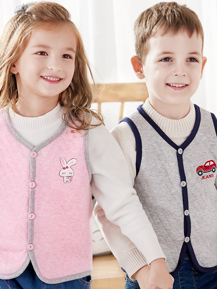 Children's vest vest Autumn and winter girls vest Boys velvet warm baby thickened Western style waistcoat wear large children's horse clip
