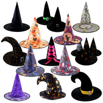 1 Lin Fang 65g Halloween ball party hat Witch hat Wizard hat Printed pumpkin hat Black tip hat