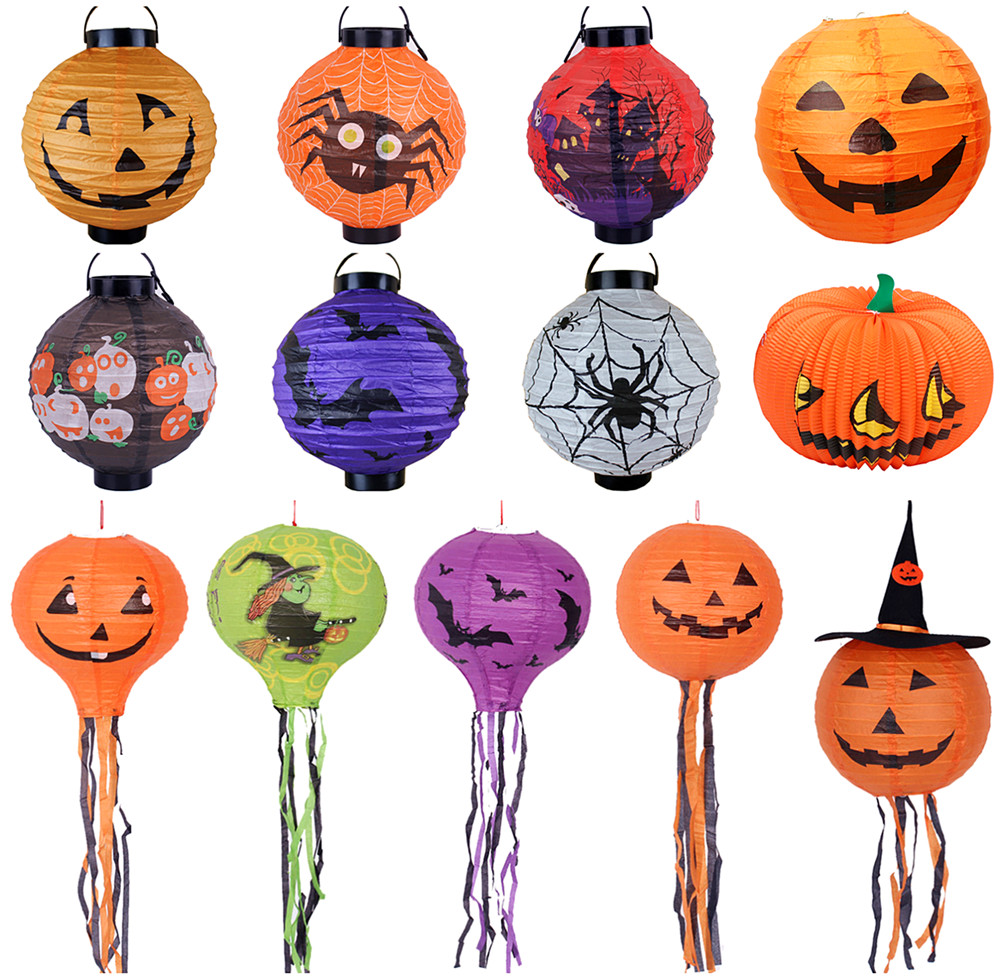 1 Lin Fang 57g Halloween ghost festival supplies bar decorations paper lantern pumpkin lantern pumpkin ghost lamp with lamp