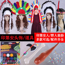 1 Lin Fang feather headdress Indian feather headdress red and white black feather Indian chief hat